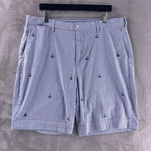 Polo Ralph Lauren Shorts Mens Size 36 Blue White Seersucker Anchor Stretch